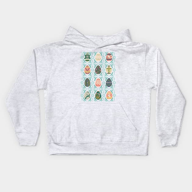 Floral Easter Eggs in Aqua Kids Hoodie by latheandquill